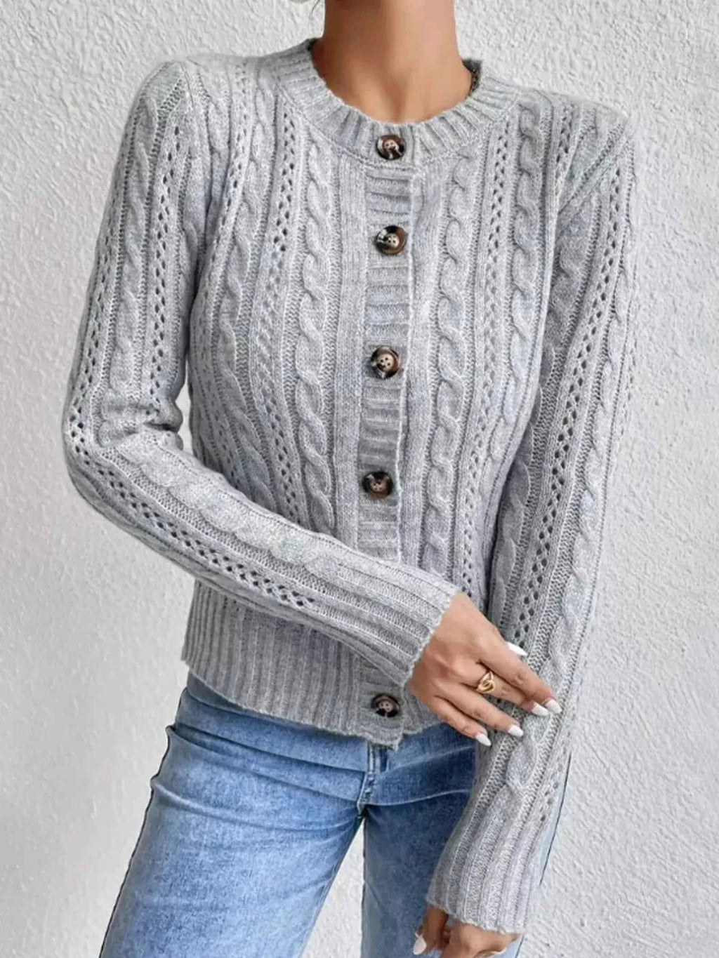 Cable Knit Button Up Cardigan