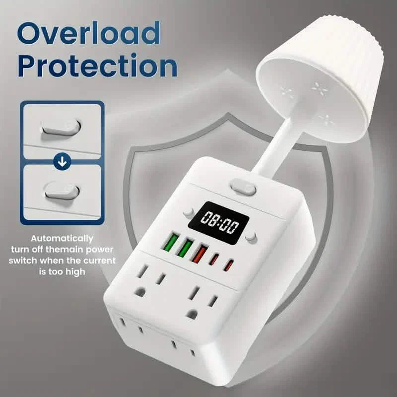 11-in-1 Multifunctional Power Strip with Desk Lamp, Clock, USB Ports & Surge Protection by DailySale