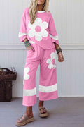 Orchid Bouquet Flower Patched Raw Seam Colorblock Loose Pants Set