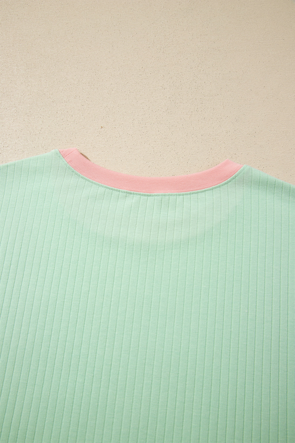 Clearly Aqua Soft Ribbed Color Block Trim Casual Short Set by Dear-Lover Dropshipping