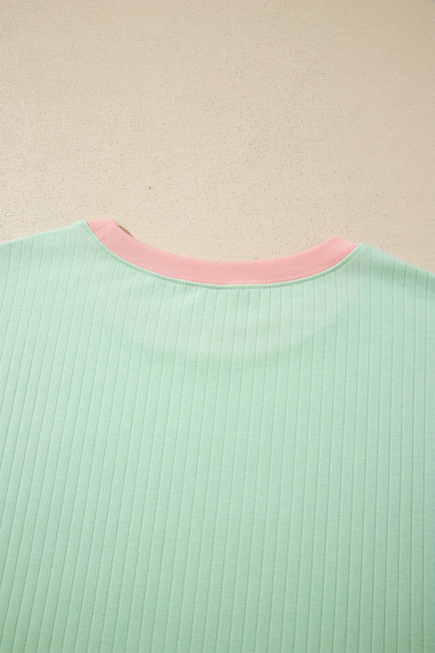 Clearly Aqua Soft Ribbed Color Block Trim Casual Short Set by Dear-Lover Dropshipping