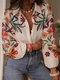 Embroidered Floral Button Up Long Sleeve Shirt
