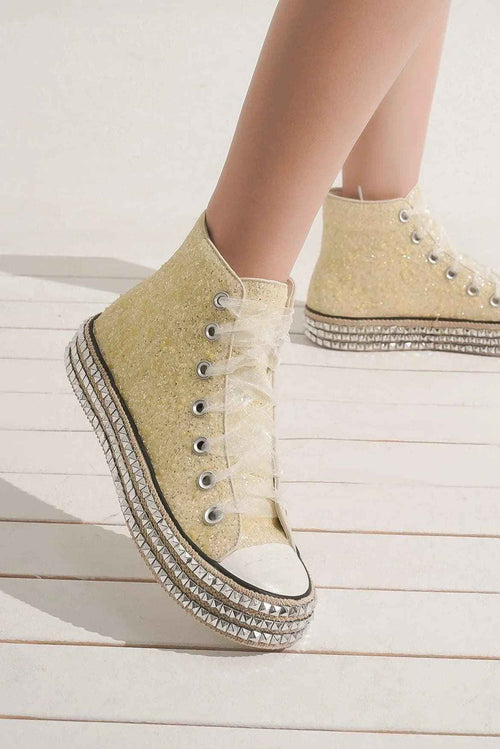 Beast Fashion Glitter Lace-Up Studded Platform Sneakers by Wild and Free Boutique