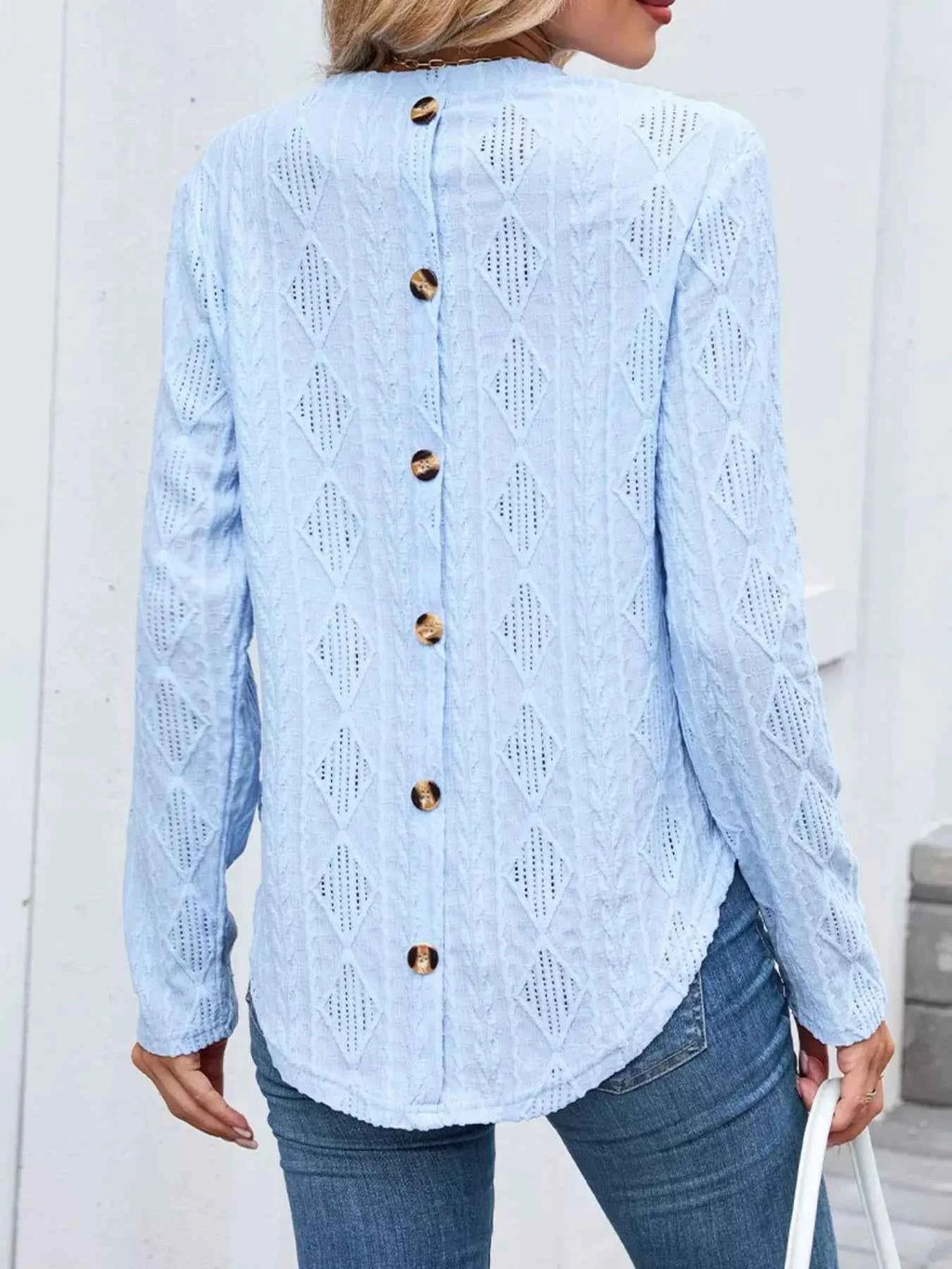 Openwork Textured Long Sleeve Top
