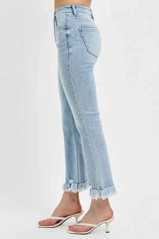 RISEN Full Size Raw Hem Distressed Cropped Flare Jeans Plus Size