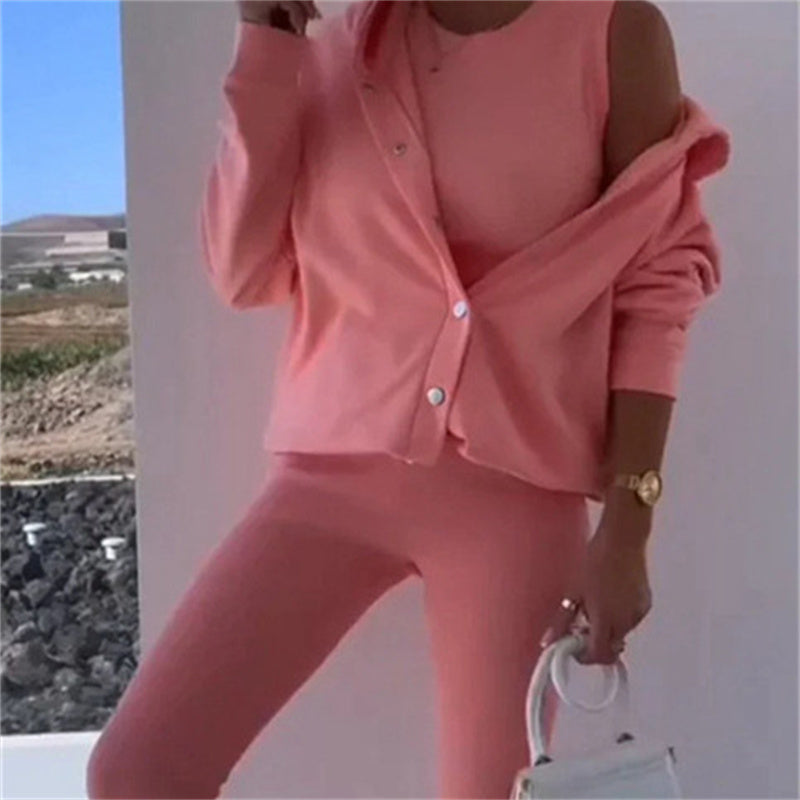 Women's Fashion Sports And Leisure Hooded Sweater Vest Pants Three-piece Set See size chart under “more details”