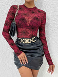 Spider Web Print Mesh Long Sleeve Blouse