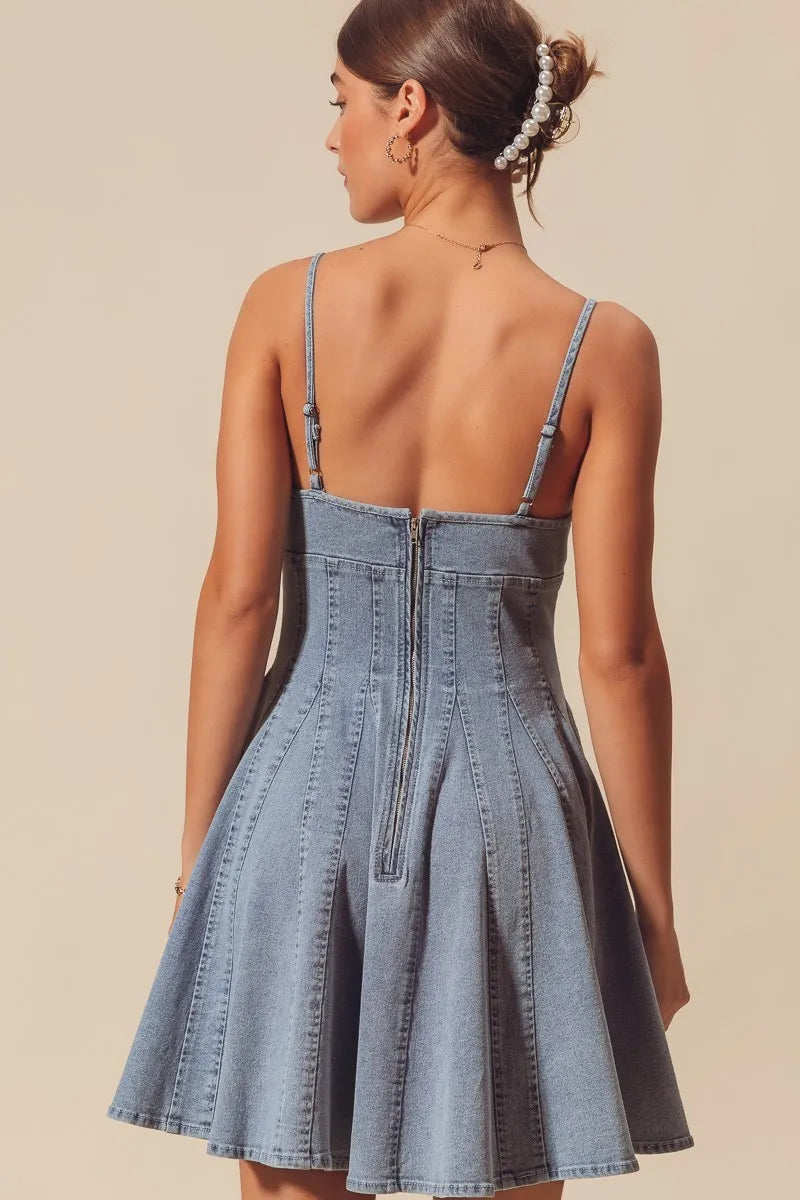 SO ME A Line Fit and Flare Denim Mini Dress by Selvanelle