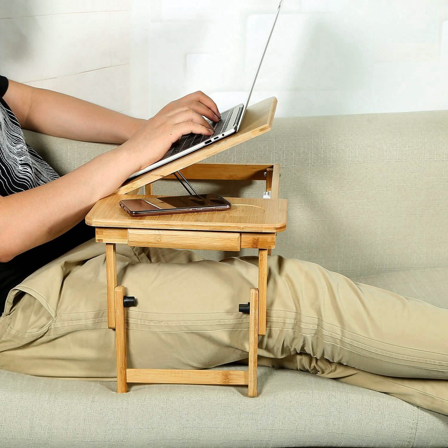 Bamboo Laptop Desk with Side Storage Drawer by DailySale