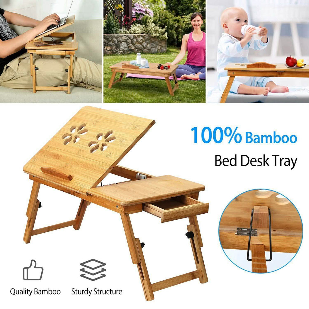Bamboo Laptop Desk with Side Storage Drawer by DailySale