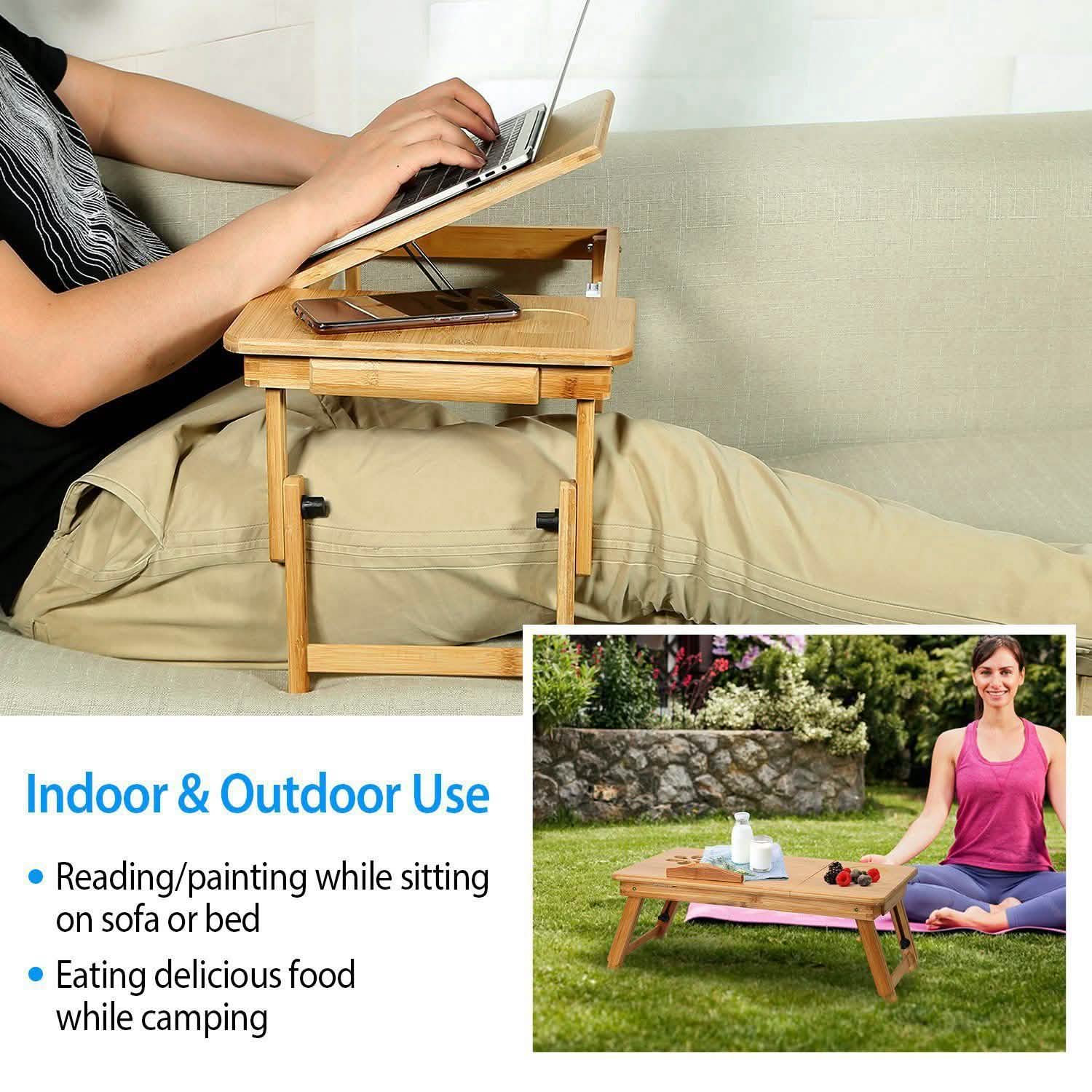 Bamboo Laptop Desk with Side Storage Drawer by DailySale