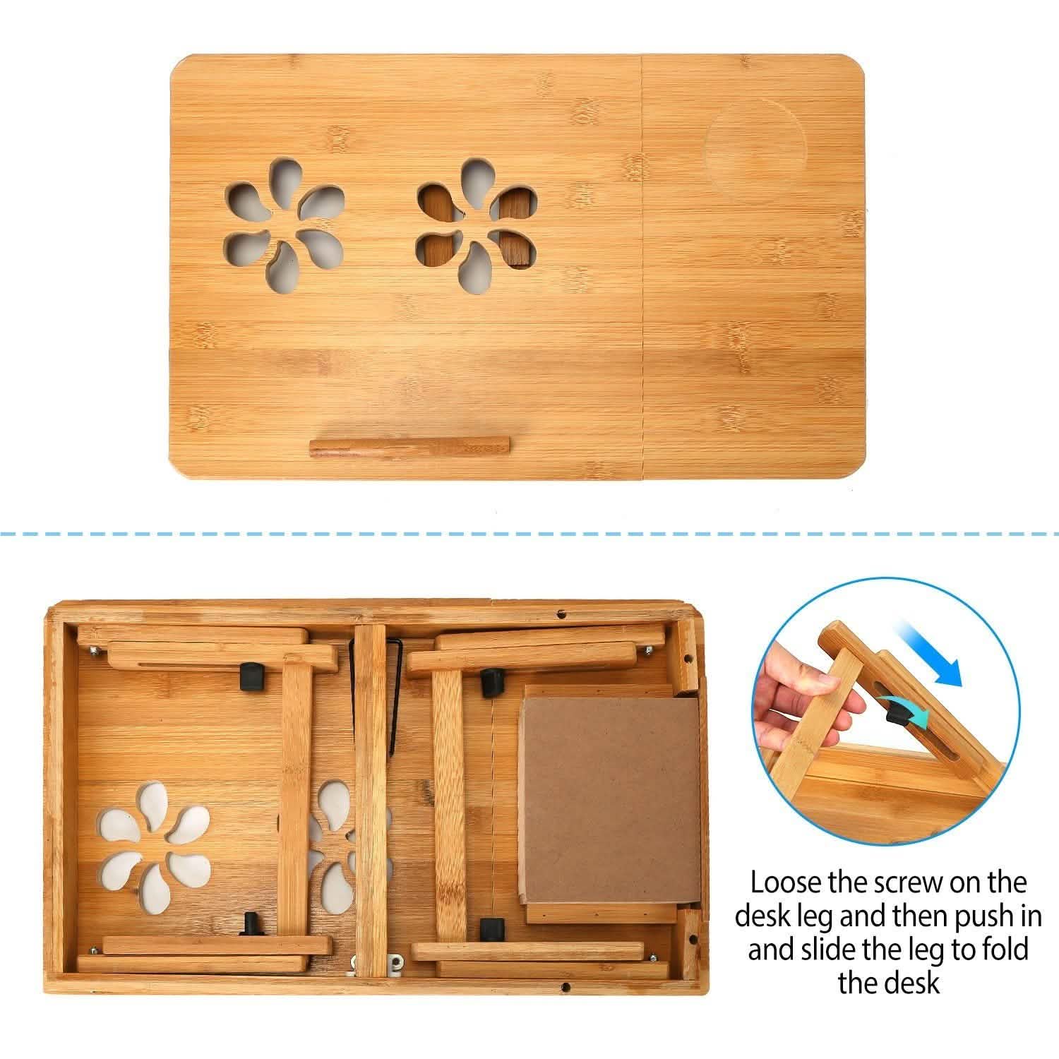 Bamboo Laptop Desk with Side Storage Drawer by DailySale