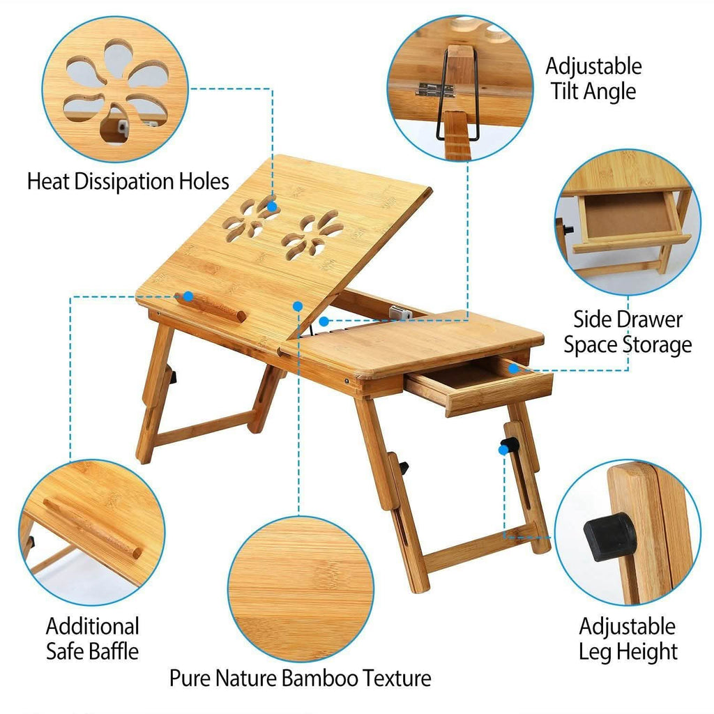 Bamboo Laptop Desk with Side Storage Drawer by DailySale
