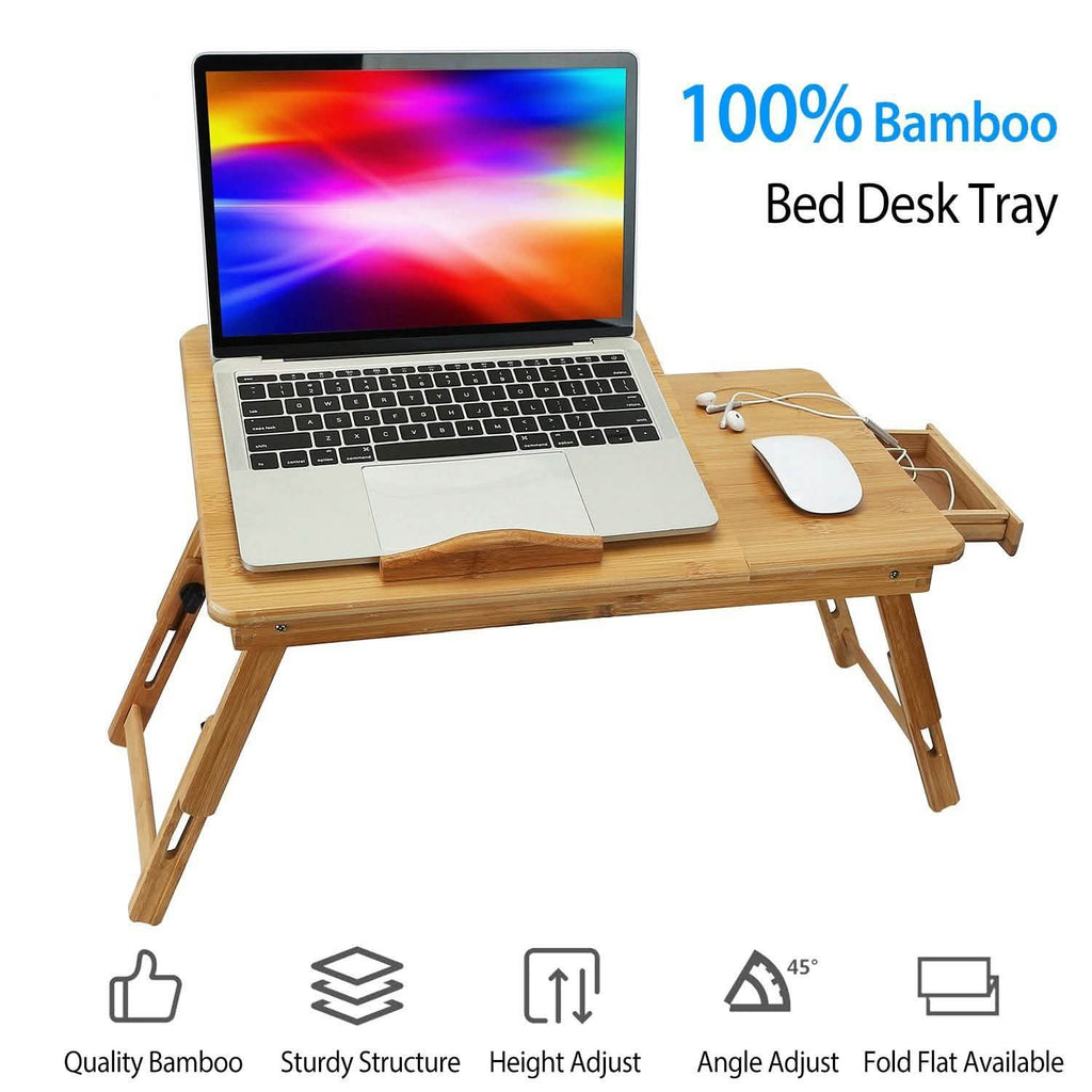 Bamboo Laptop Desk with Side Storage Drawer by DailySale