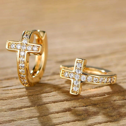 Barzel Crystal Cross Earrings Made with 18K Gold Plating and Swarovski Crystals by DailySale