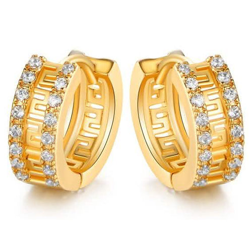 Barzel Double Encrusted Greek Key Hoop Earrings in Swarovski Crystal by DailySale