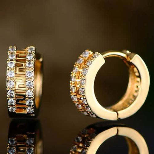 Barzel Double Encrusted Greek Key Hoop Earrings in Swarovski Crystal by DailySale