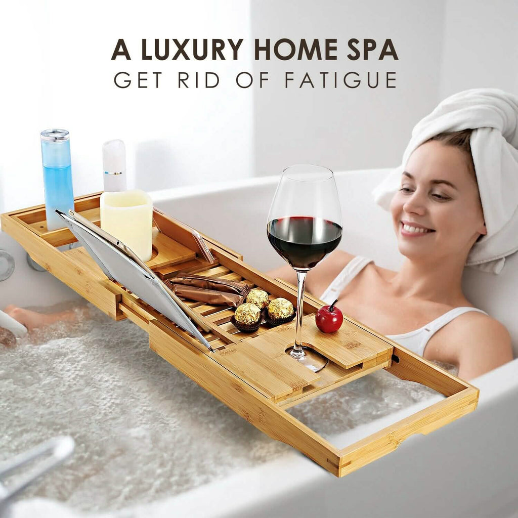Bathtub Caddy Tray Crafted Bamboo by DailySale