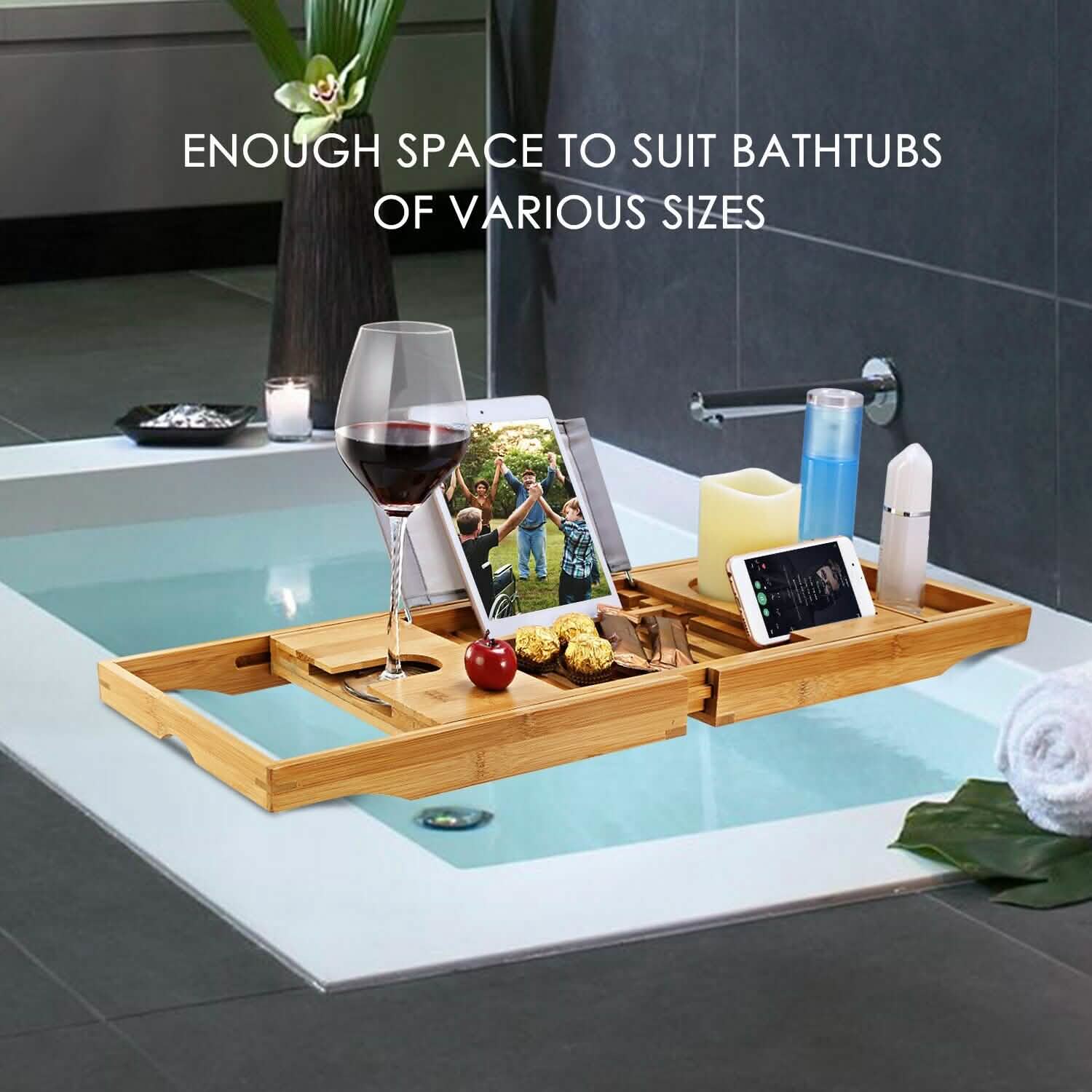 Bathtub Caddy Tray Crafted Bamboo by DailySale