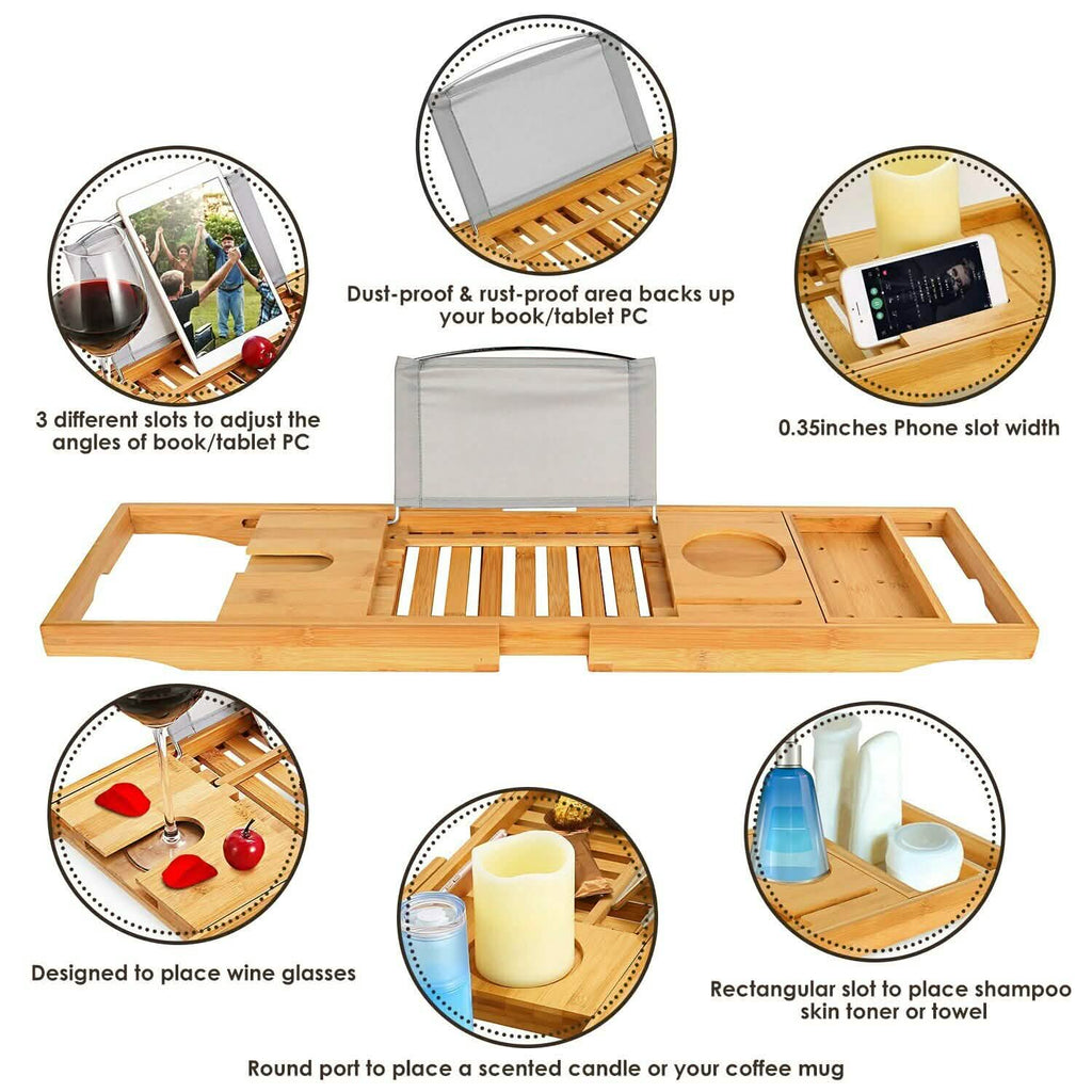 Bathtub Caddy Tray Crafted Bamboo by DailySale