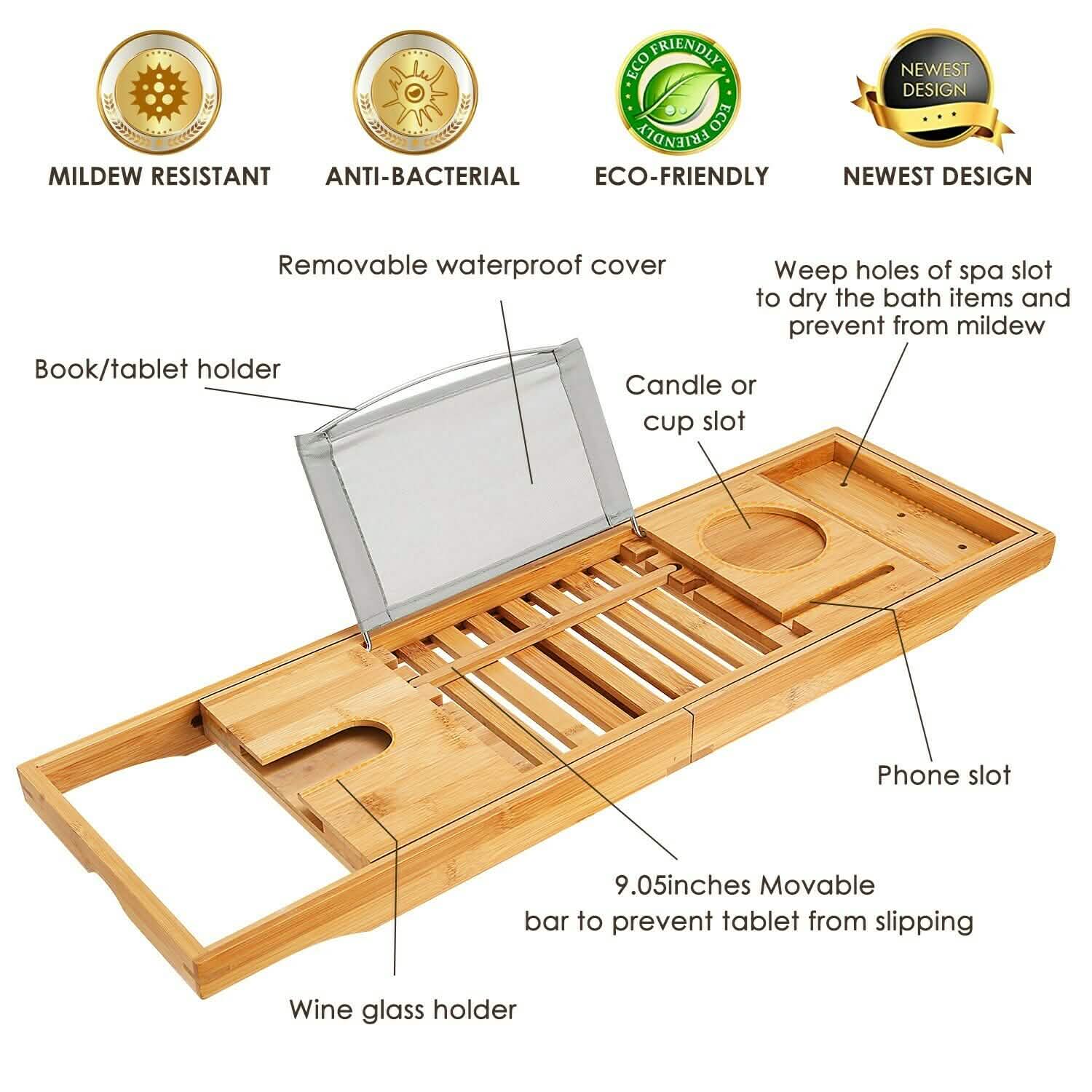 Bathtub Caddy Tray Crafted Bamboo by DailySale