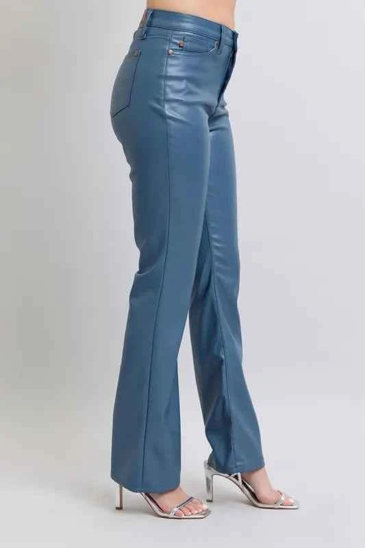 Judy Blue Full Size High Waist Tummy Control Faux Leather Bootcut Pants Plus Size
