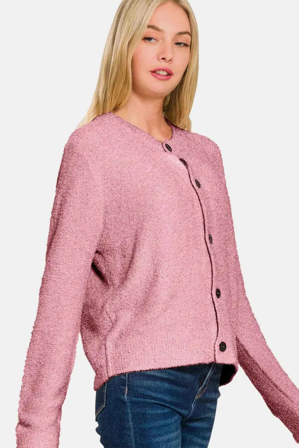 Zenana Button Down Long Sleeve Cardigan Sweater