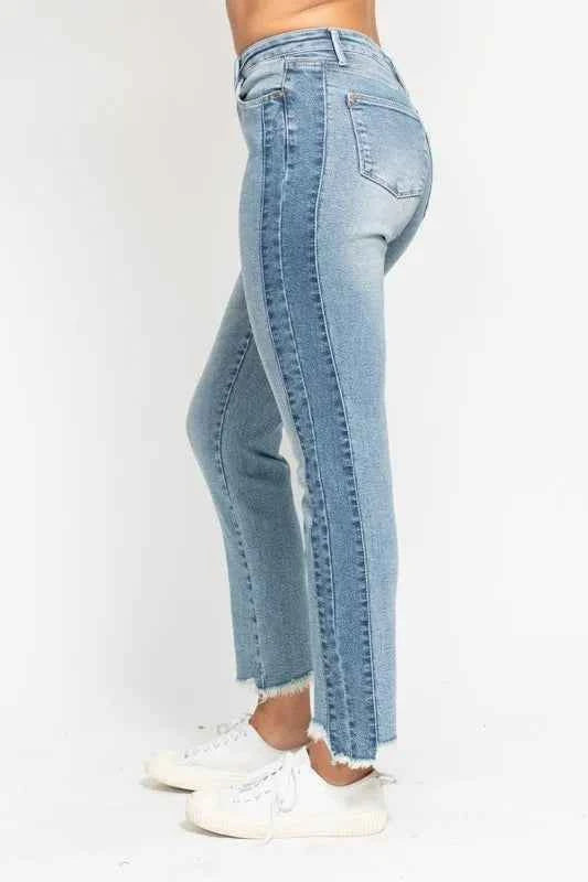 Judy Blue Full Size Vintage Wash Side Panel Detail with Fray Hem Slim Plus Size