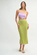 MABLE Ribbed Knit Color Block Cutout Midi Dress by Selvanelle