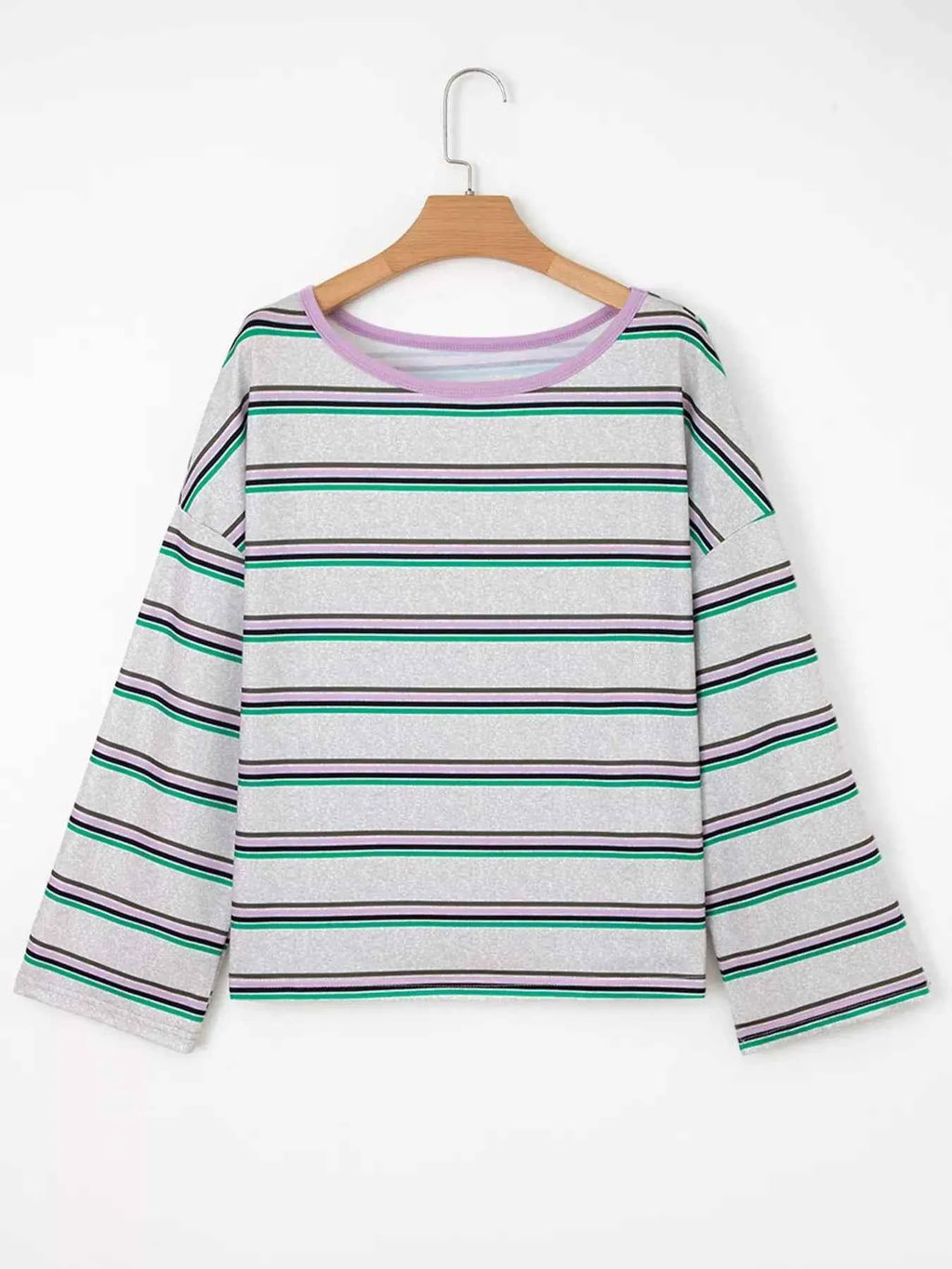 Casual Striped Oversize Drop Shoulder Long Sleeve Top