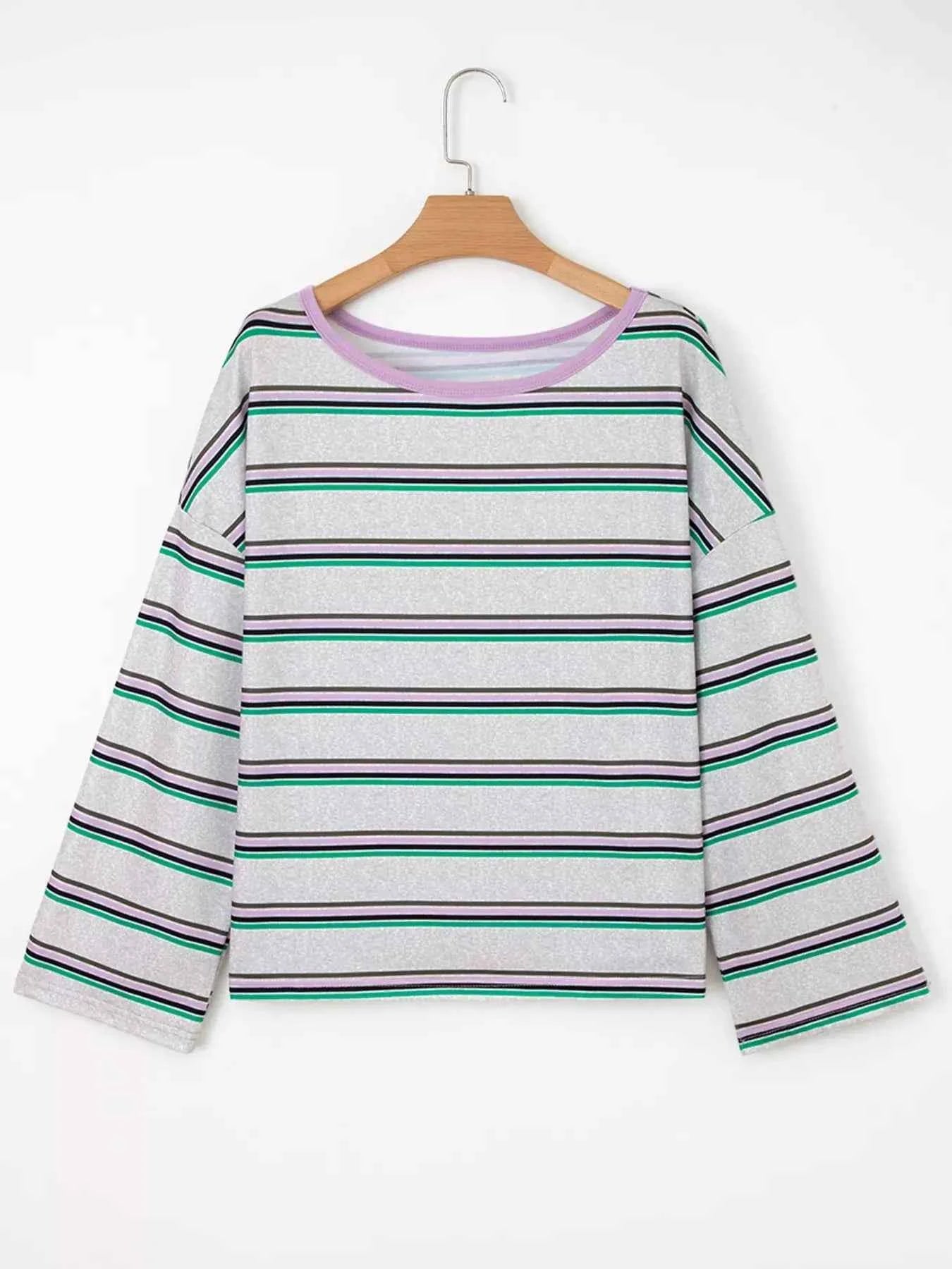 Casual Striped Oversize Drop Shoulder Long Sleeve Top