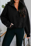 Black Half Zip Kangaroo Pocket Mineral Wash Baggy Hoodie