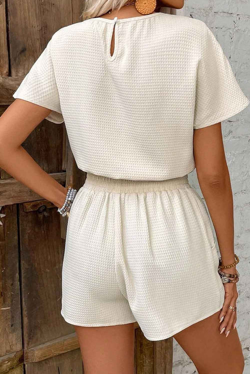 Beige Solid Textured Top and Shorts Set by Wild and Free Boutique