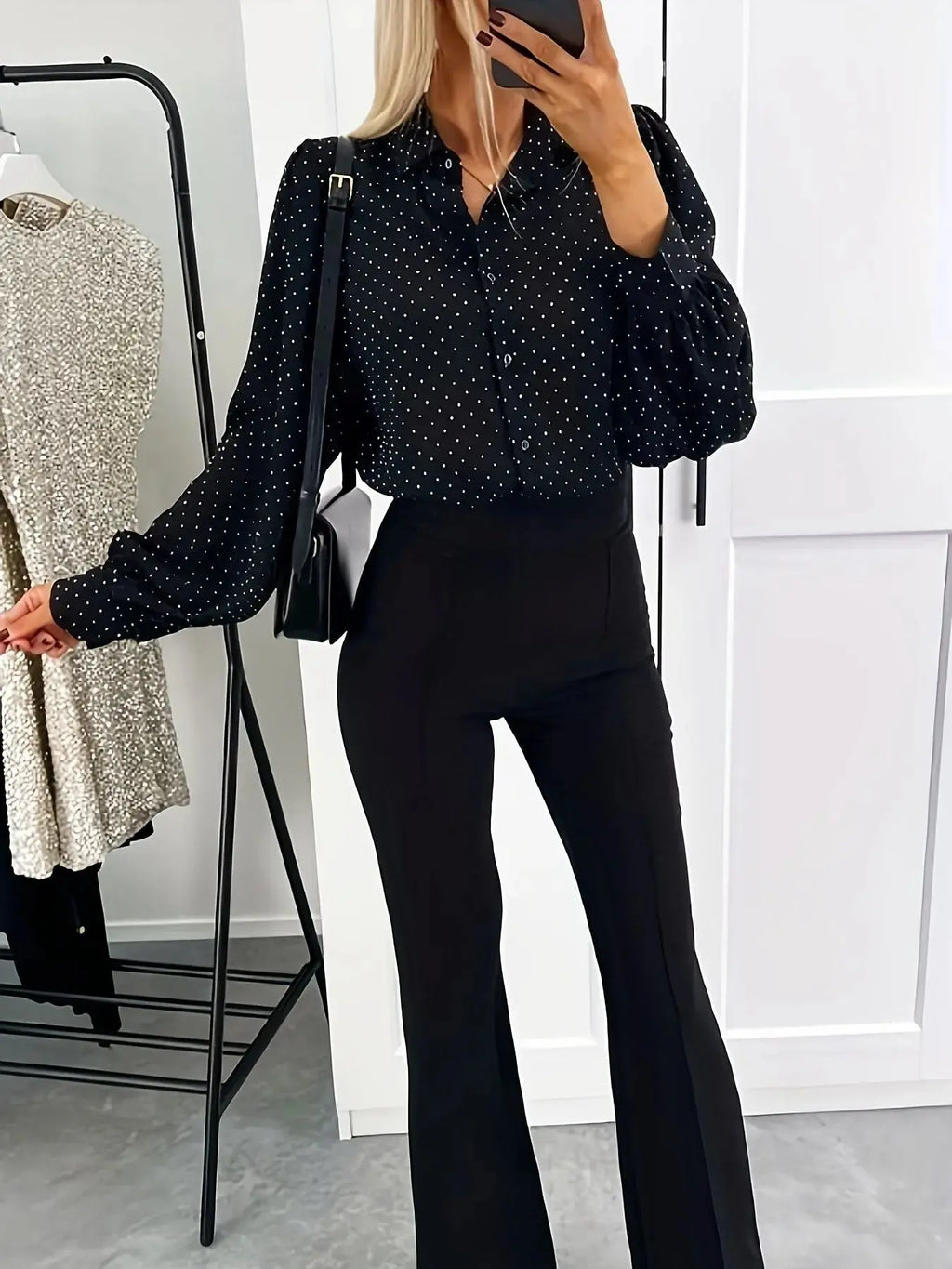 Polka Dot Oversized Button Up Shirt