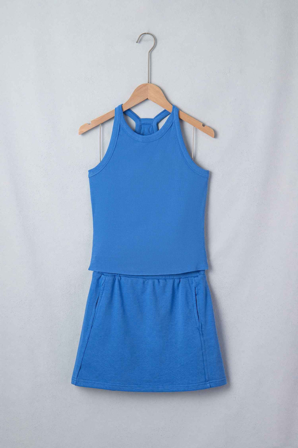 Sky Blue Slim Tank Top Elastic Waist Mini Skort 2pcs Outfit