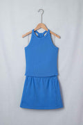 Sky Blue Slim Tank Top Elastic Waist Mini Skort 2pcs Outfit