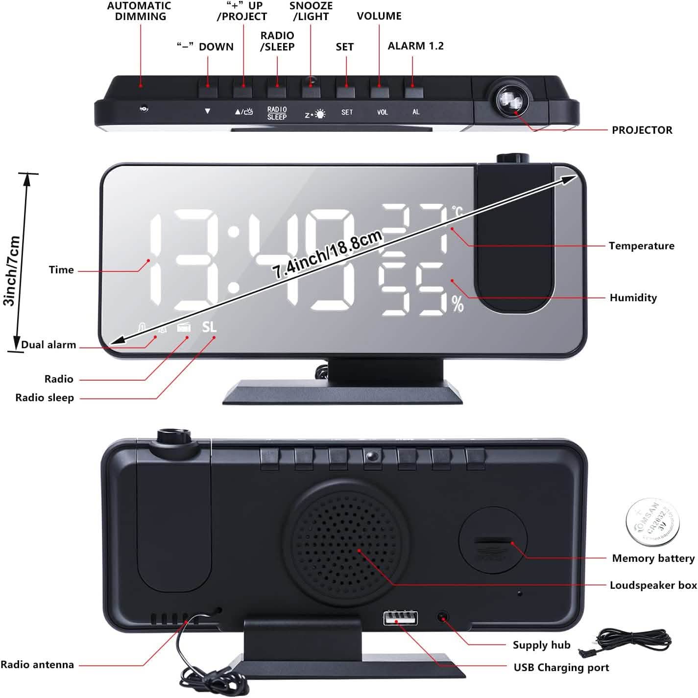 Bedroom Projection Digital Alarm Clock by DailySale