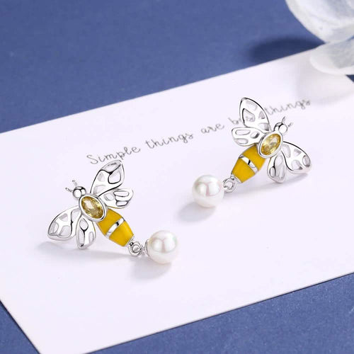 Bee Drop Earrings With Swarovski Pearl and Crystals by DailySale