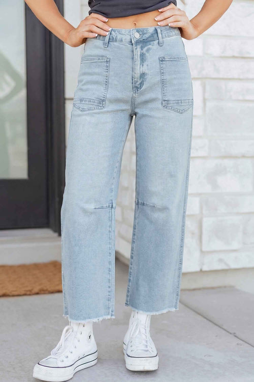 Beau Blue Frayed Cropped Straight Jeans by Dear-Lover Dropshipping