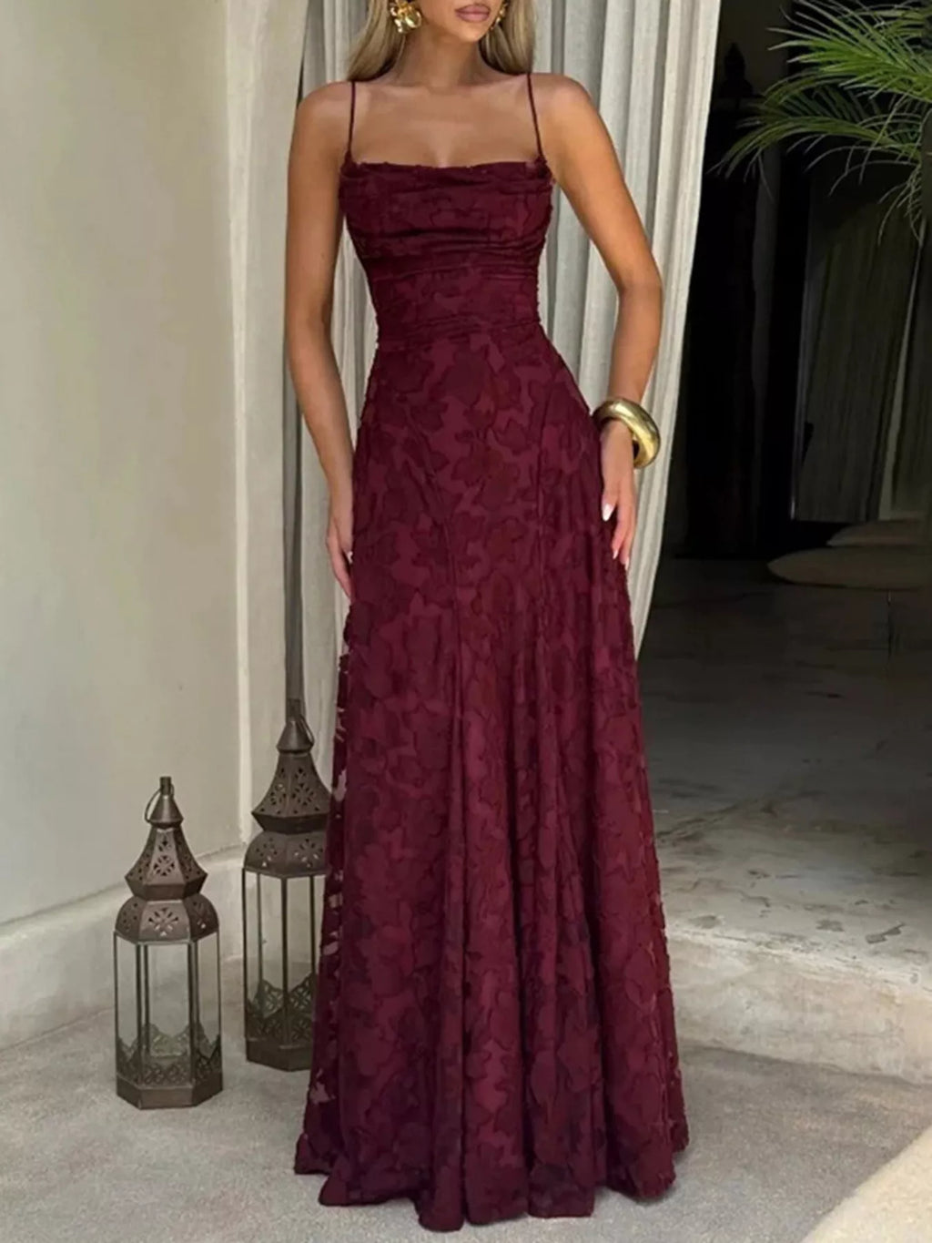 Lace Spaghetti Strap Maxi Dress by Shopiebay