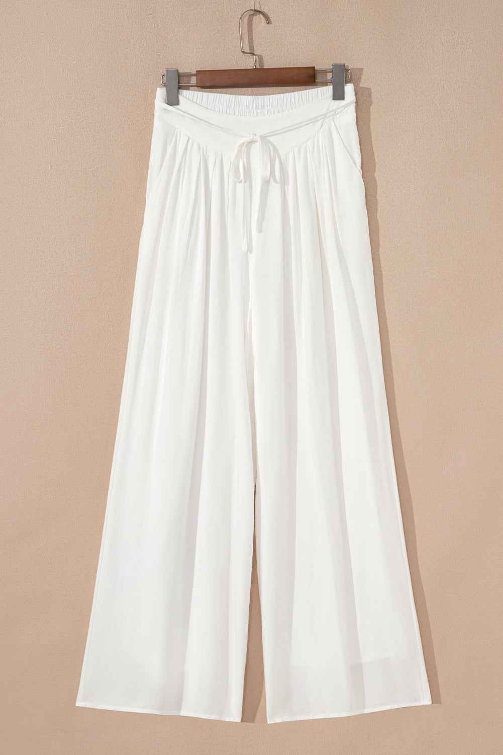 White Solid Pleated Loose Wide Leg Pants