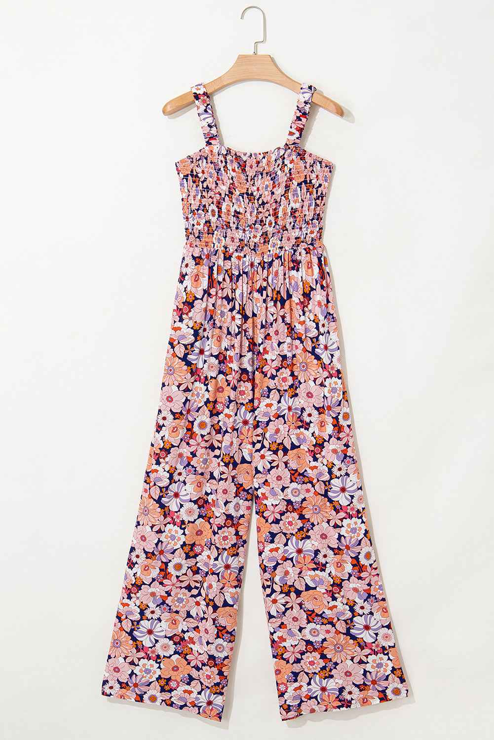 Black Floral Square Neckline Stretch High Waist Jumpsuit