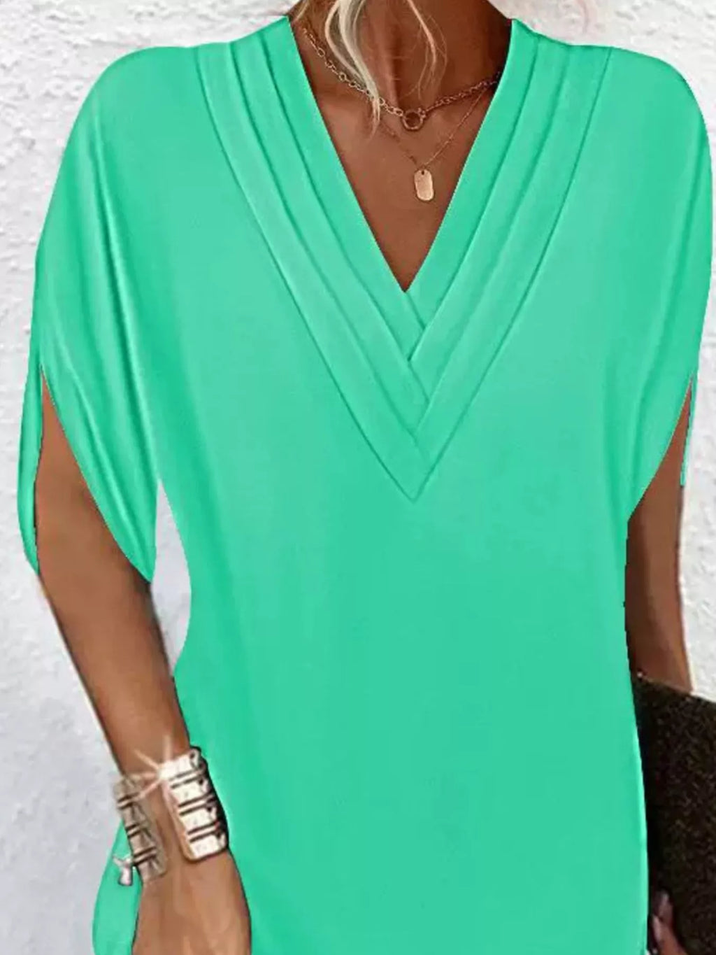 V-Neck Slit Sleeve Mini Dress by Shopiebay