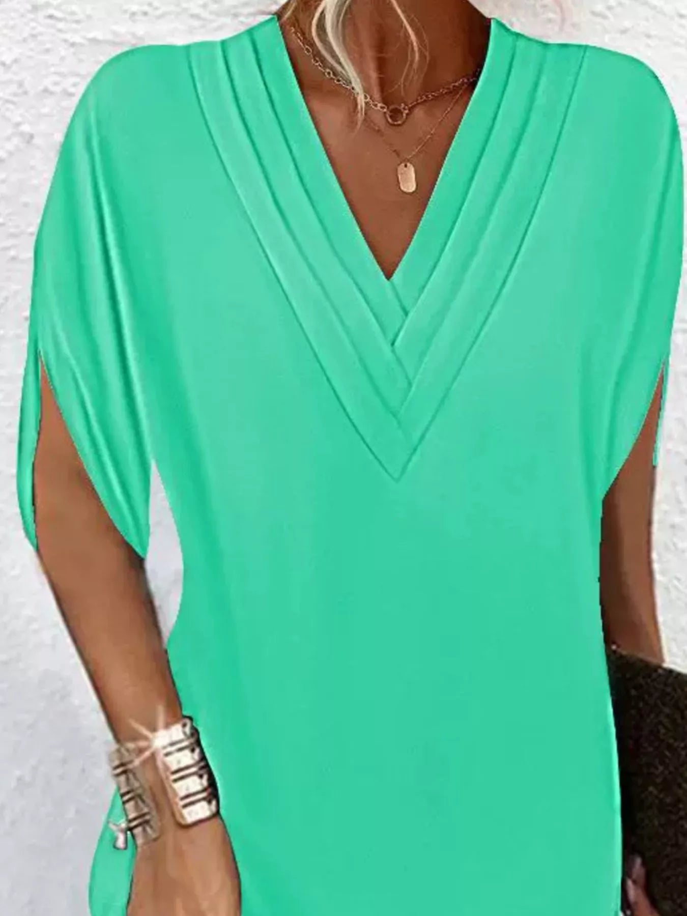 V-Neck Slit Sleeve Mini Dress by Shopiebay