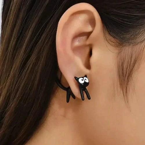 Black Cat Front And Back Stud Earrings For Women by DailySale