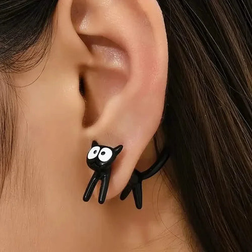 Black Cat Front And Back Stud Earrings For Women by DailySale