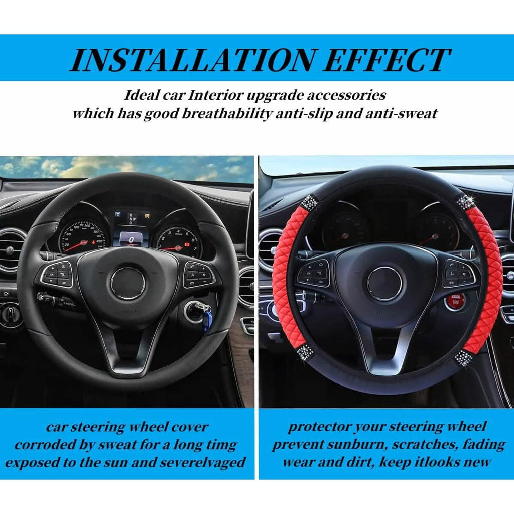 Bling Soft Leather Car Steering Wheel Cover Non-Slip Heat And Cold Protector by DailySale