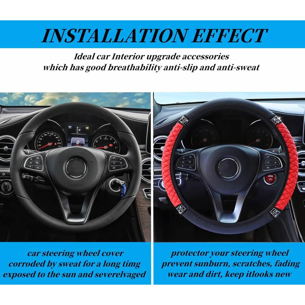 Bling Soft Leather Car Steering Wheel Cover Non-Slip Heat And Cold Protector by DailySale