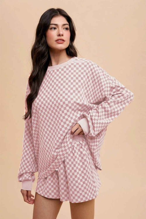 Annie Wear Checkered Round Neck Top and Drawstring Shorts Set by Wild and Free Boutique
