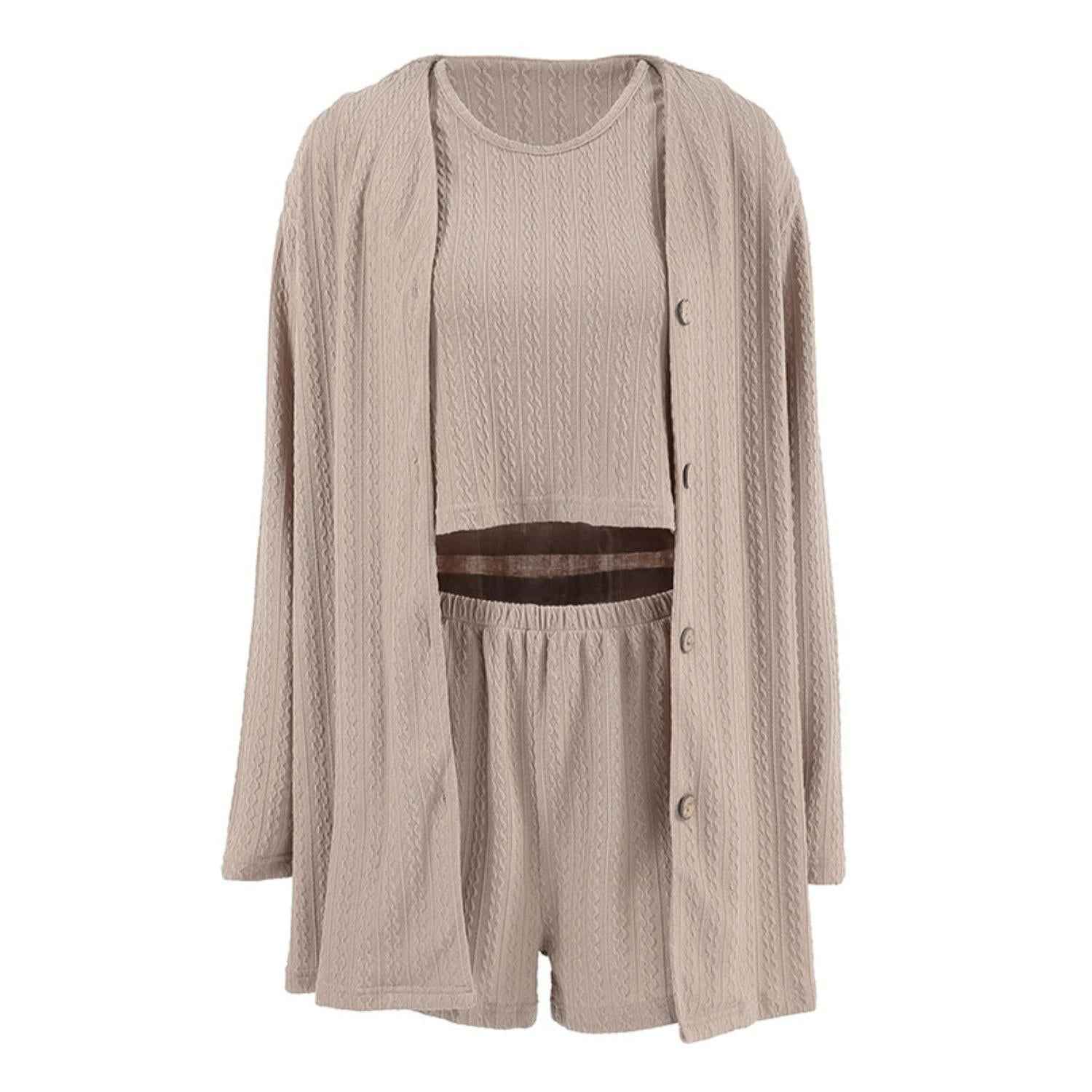Texture Round Neck Tank, Cardigan and Shorts Set